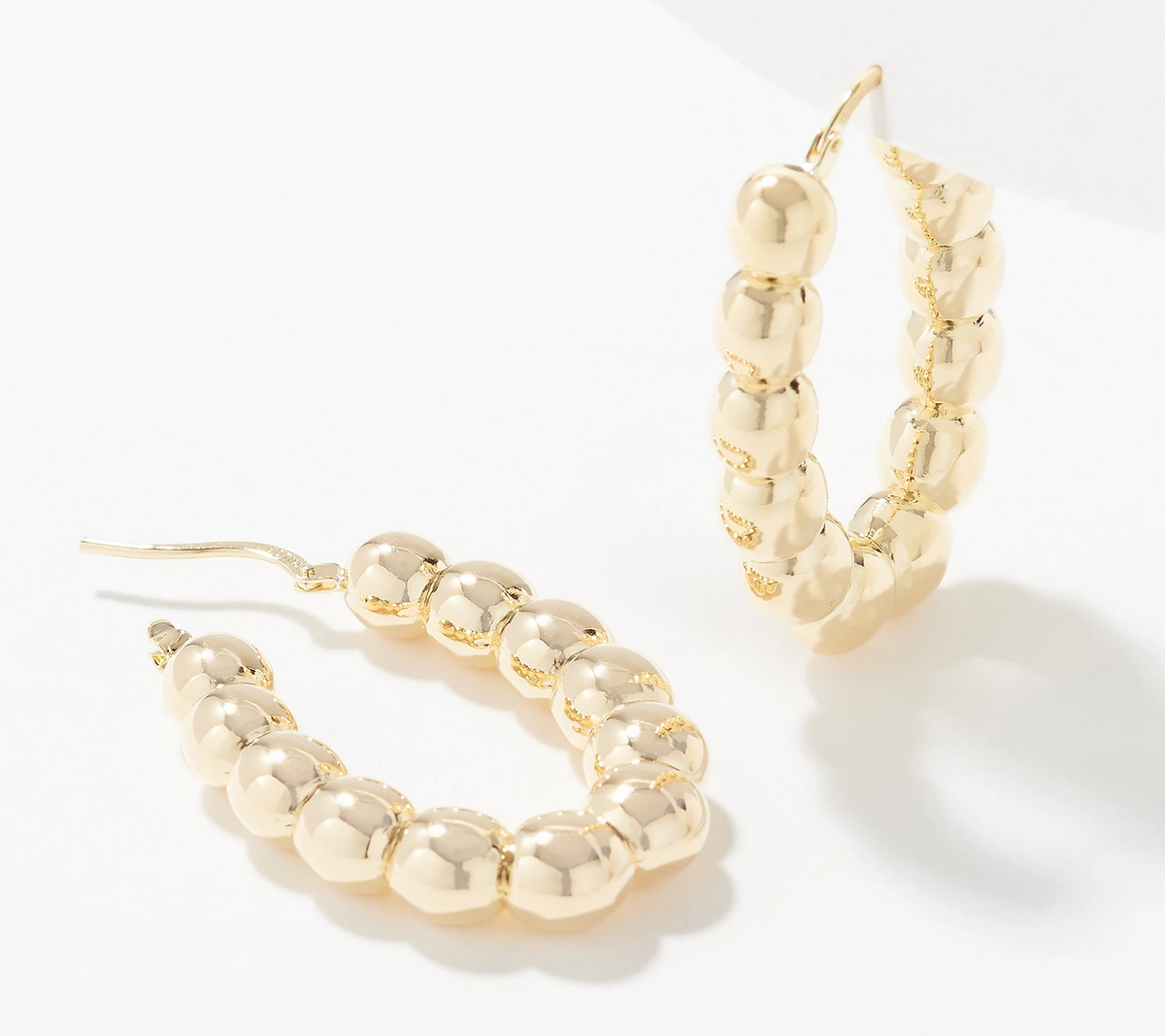 Italian Silver Beaded Elongated Oval Goldtone Hoop Earrings