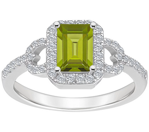 Sterling Silver Emerald Cut Peridot & White Toaz Ring Size 6