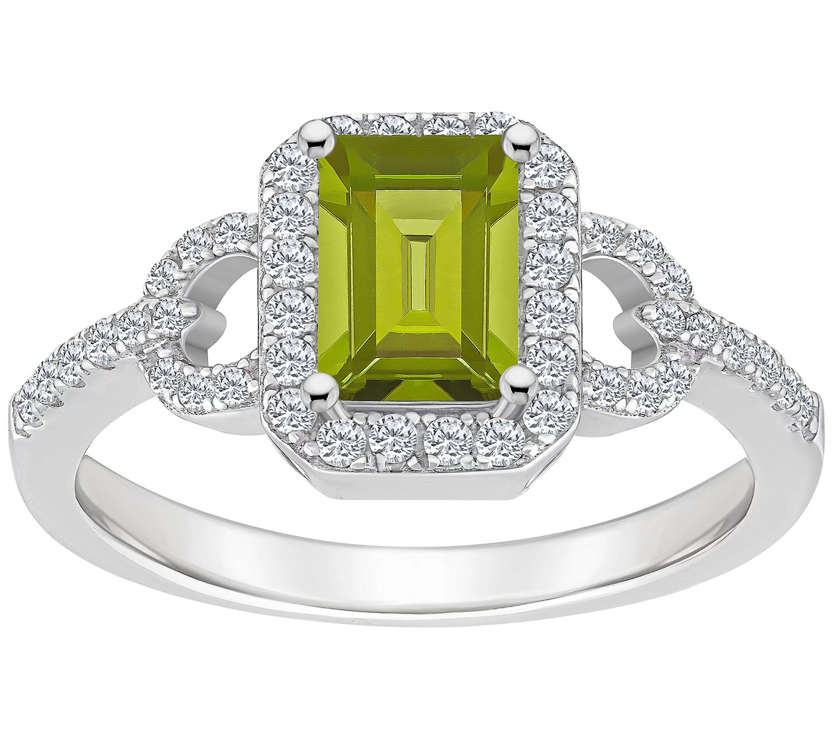 Sterling Silver Emerald Cut Peridot & White Toaz Ring Size 6