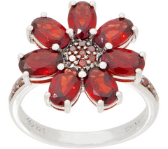Anillo de plata de ley QVC con flor de granate y diamantes, talla 6, 2,50 cts.
