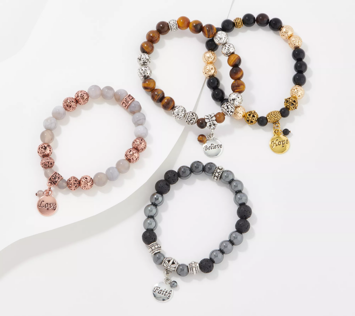 S/4 Lava Bracelets w/ Gemstones & Inspiration Charm in Bag, Multi Neutral