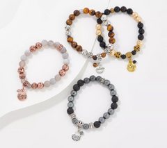 S/4 Lava Bracelets w/ Gemstones & Inspiration Charm in Bag, Multi Neutral