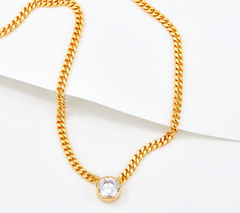 Diamonique Goldclad Sterling Silver CZ Round Curb Link Solitaire Necklace 16"+2"