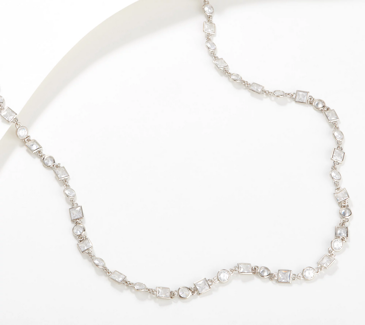 Diamonique By The Yard Sterling Silver Mixed Cut 28" Necklace