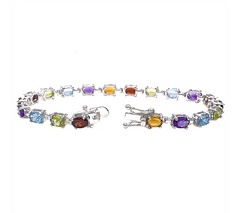 Sterling Silver Shaped Multi-gemstone Bracelet 7-1/4"L x 1/8"W
