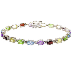 Sterling Silver Shaped Multi-gemstone Bracelet 7-1/4"L x 1/8"W
