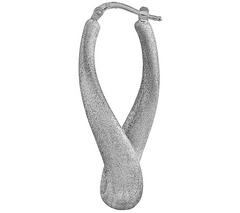 Italian Silver Satin Twisted Oval Hoop 1-1/2" Earrings, Sterling silver