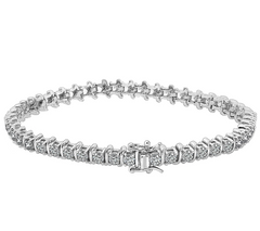 Diamonique Platinum Clad Sterling Silver Tennis Bracelet 6-3/4"
