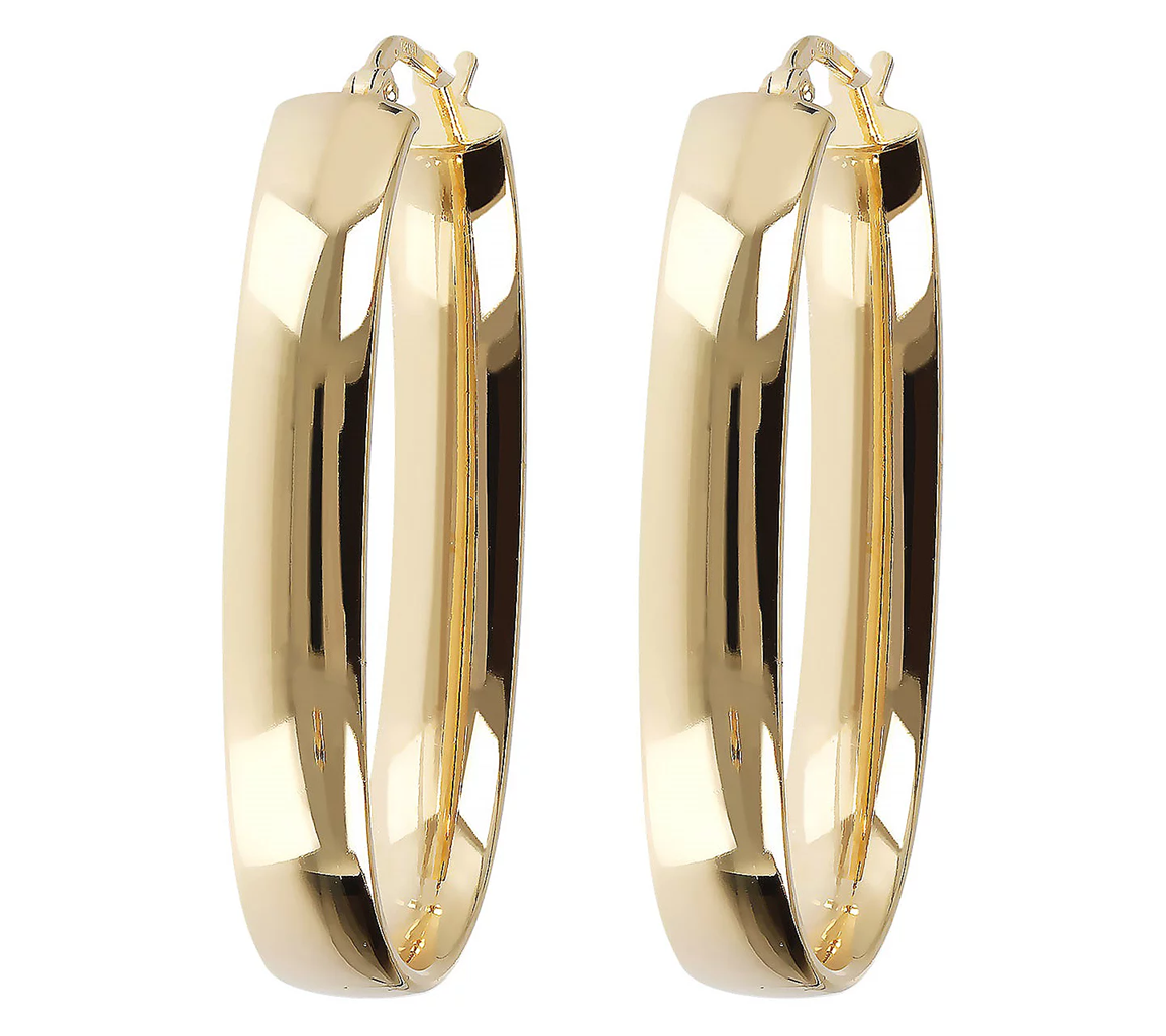 Veronese 18K Clad 2" Oval Elongated Gold Clad Sterling Silver Hoop Earrings