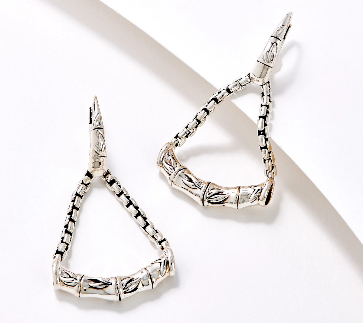 JAI Sterling Silver Bamboo Box Chain Drop Earrings