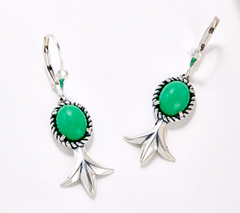 American West Sterling Silver Variscite Gemstone Squash Blossom Earrings