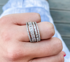 Diamonique Sterling Silver Set of 4 Round & Emerald Cut Stack Rings Sterling Silver Size 5