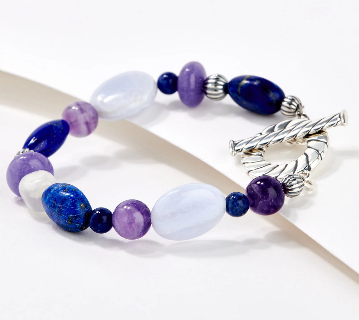 American West Sterling Silver Gemstone Bead Toggle, Cooltone Bracelet,  8"