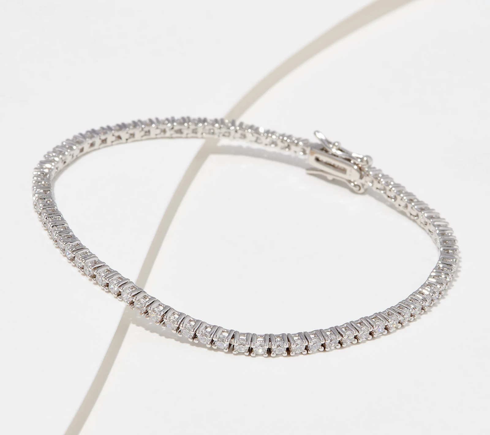 Diamonique Sterling Silver 100 Facet Tennis Bracelet  8"