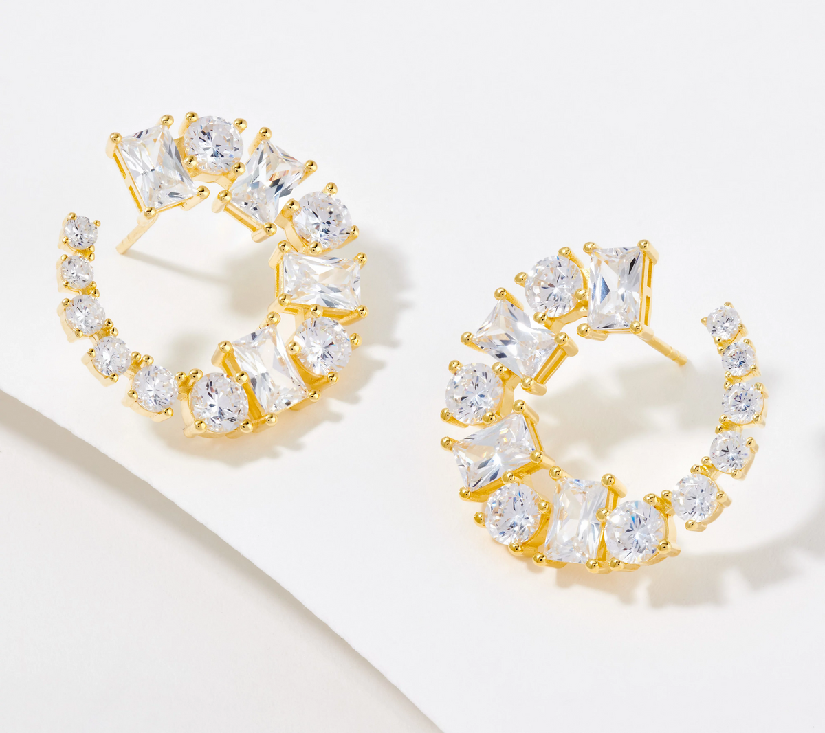 Diamonique Gold Clad Sterling Silve Mixed Cut Wrap Around Earrings