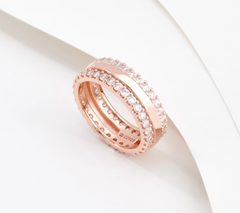 Diamonique High-Polish Stripe Band Rose-Clad Sterling Silver Ring, Size 7