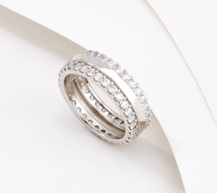 Diamonique High-Polish Stripe Band Platinum-Clad Sterling Silver Ring, Size 10