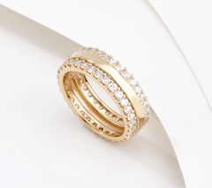 Diamonique High-Polish Stripe Band Gold-Clad Sterling Silver Ring, Size 8