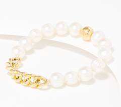 Affinity Cultured Pearls Curb Link Bracelet, 18K yellow gold-plated Sterling Silver, 8"