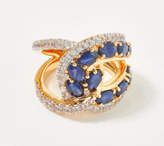 Precious Sapphire 22K Yellow Gold-Plated Sterling Silver Interlock Ring Size 6
