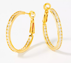 Diamonique 1" Round-Cut Channel-Set Hoop Earrings, 14K yellow Sterling Silver