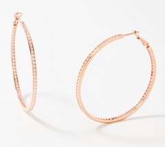 Diamonique 2" Round Cut Channel Set Hoop Earrings, 14K rose gold-plated Sterling Silver