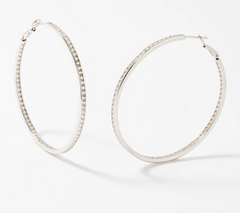 Diamonique Sterling Silver 2" Round Cut Channel Set Hoop Earrings