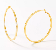 Diamonique 2" Round Cut Channel Set Hoop Earrings, 14K yellow GoldClad Sterling Silver