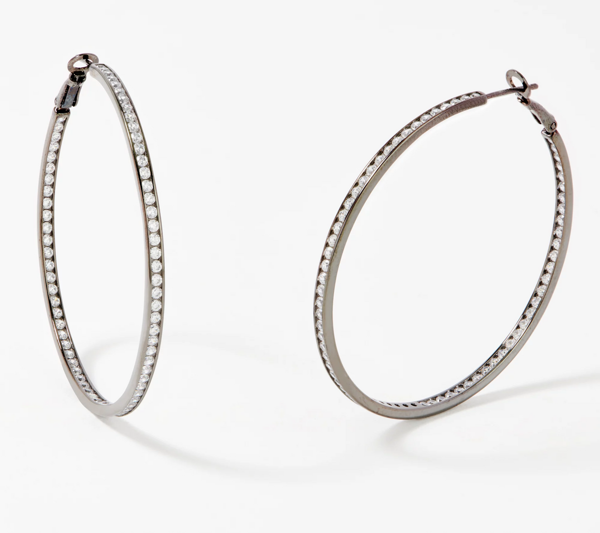 Diamonique  Gunmetal-plated Sterling Silver 2" Round Cut Channel Set Hoop Earrings