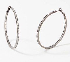 Diamonique  Gunmetal-plated Sterling Silver 2" Round Cut Channel Set Hoop Earrings