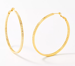 Diamonique 2" Round Cut Channel Set Hoop Earrings, Sterling Silver