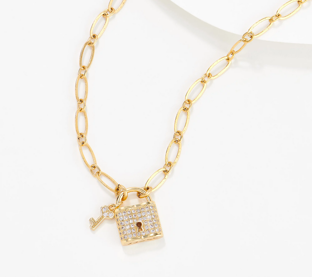 Mustard Seed Gold Tone Paperclip Chain Lock Motif Necklace, 18"L x 3/16"W