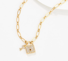 Mustard Seed Gold Tone Paperclip Chain Lock Motif Necklace, 18"L x 3/16"W