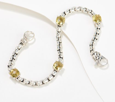 JAI Sterling Silver Box Chain Gemstone Station X-Small