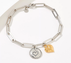 Or Paz Sterling Silver Goldclad Paperclip Chain Charm Heart Bracelet, 7"L
