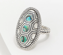 JAI Sterling Silver Kame Abalone Inlay Ring Size 8