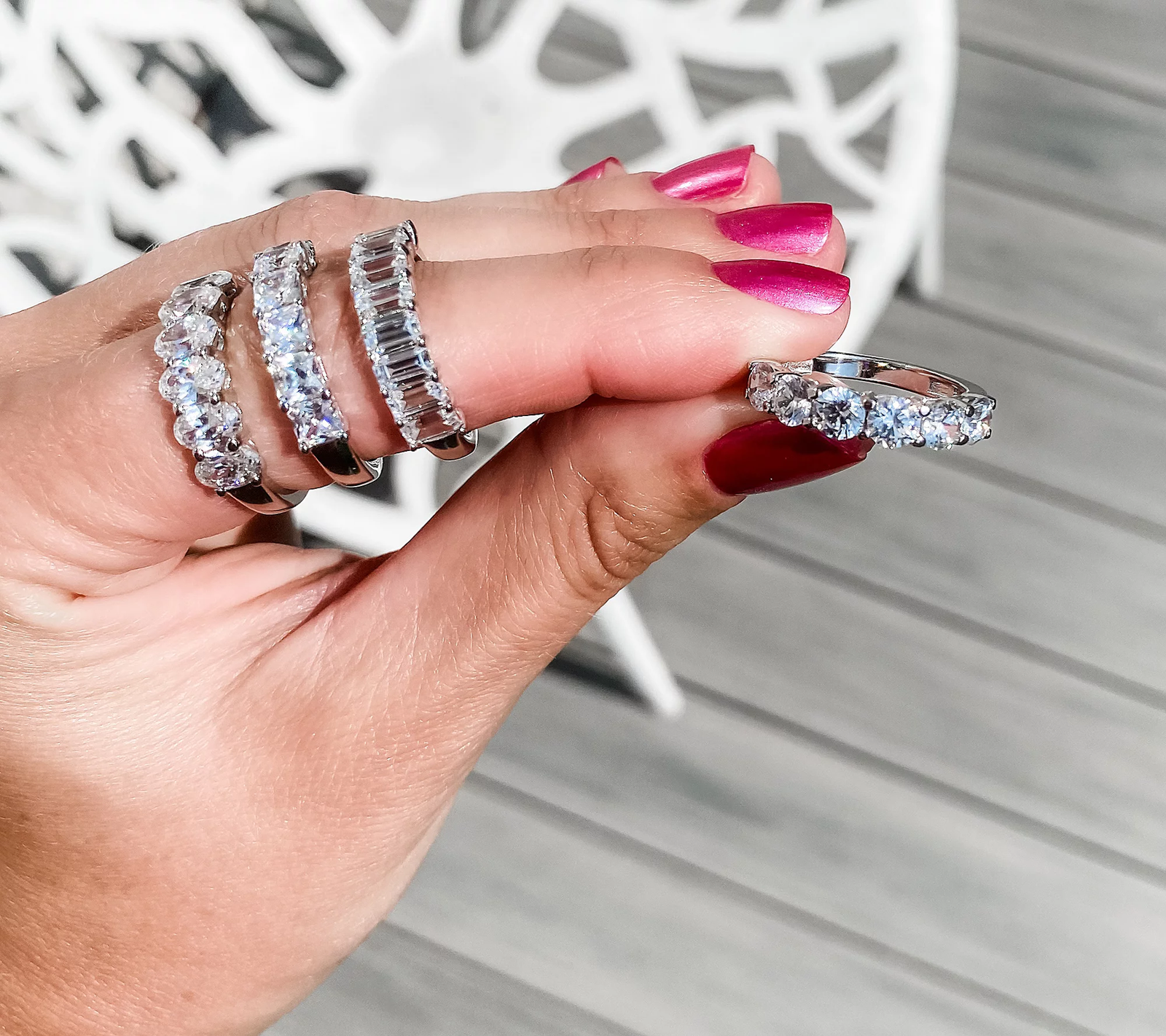 Diamonique Platinum-Clad Round Cut Bold Band Ring, Size 8