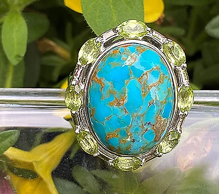 Generation Gems Sonoran Turquoise and Peridot Oval Ring, Sterling, Size 8