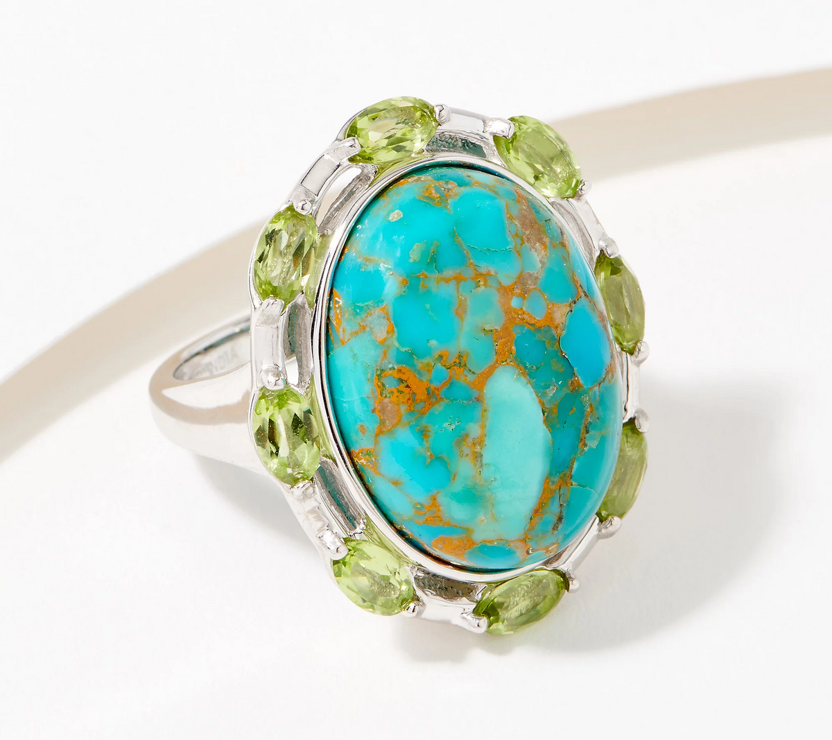 Generation Gems Sonoran Turquoise and Peridot Oval Ring, Sterling, Size 8