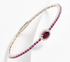 Affinity Gems Oval Pink Garnet Stone Magnetic Gemstone Bangle Sterling Silver, 7-1/4"
