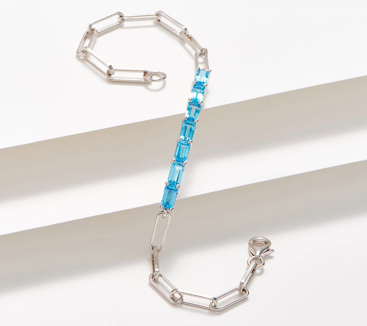 Affinity Gems Blue Topaz Gemstone Paper Clip Link Bracelet, Sterling Silver, 7-1/4"