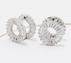 Diamonique x Lisa Freede Baguette Circle Huggie Hoop Silvertone Earrings