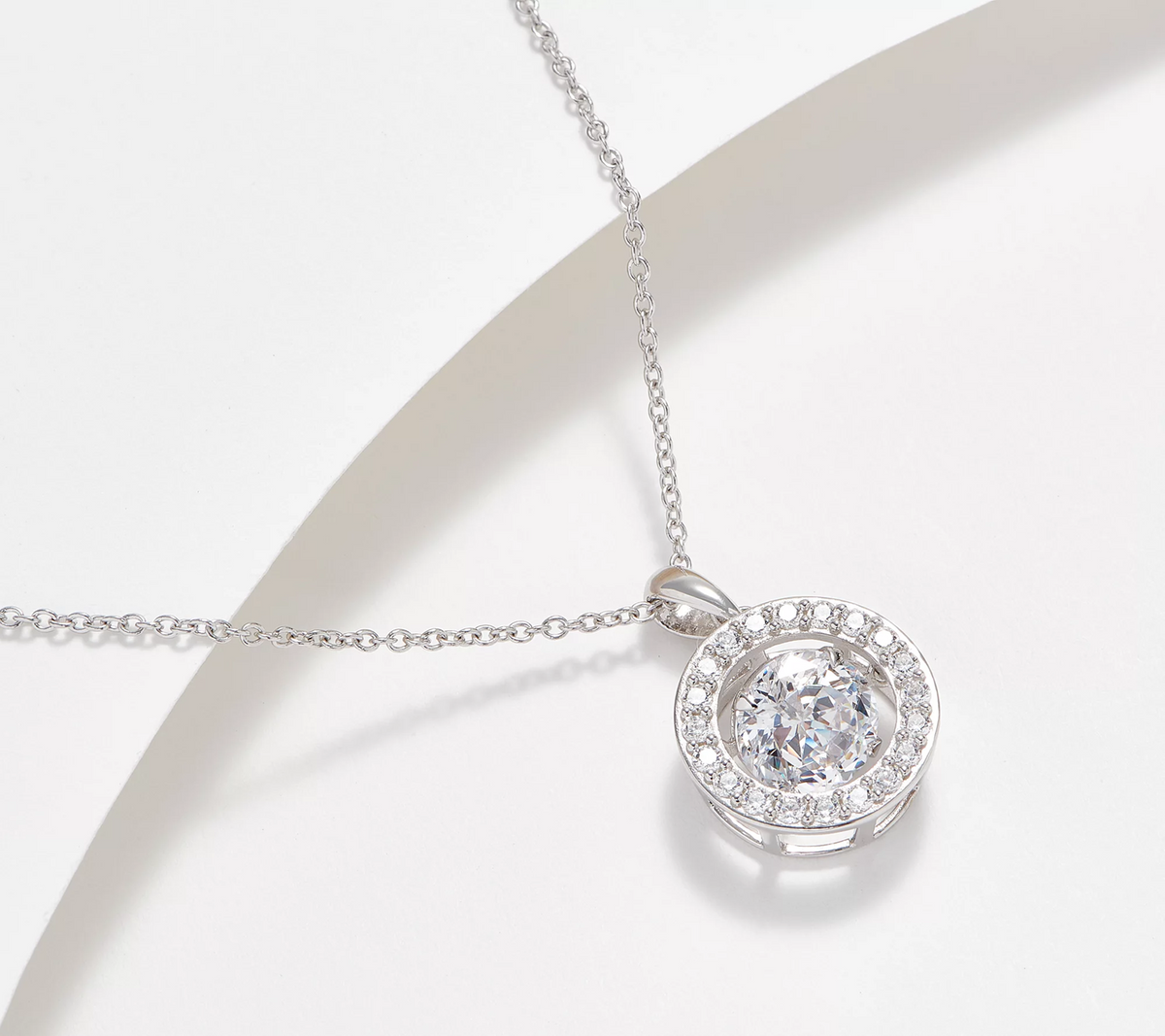 Diamonique Platinum Clad Sterling SilverRound Shape Dancing Solitaire Necklace