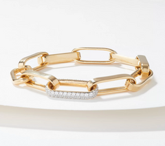 Diamonique Oval Ring Status Bracelet Gold-Over Sterling Silver 6-3/4"