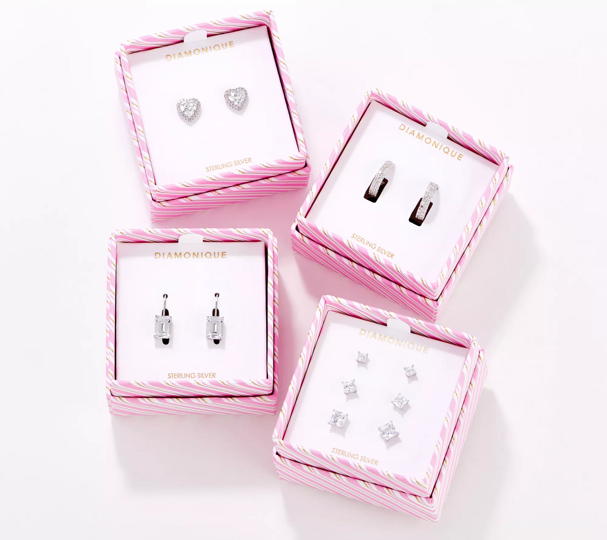 Diamonique  Boxed Set of 4 Silver sterling Earring Gifts (Copy)