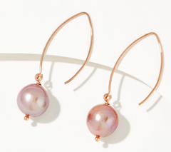 Affinity Cultured Pearls Sterling Silver Rose-Clad Wire Drop Earrings