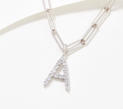 Diamonique Paperclip Link Initial Necklace Sterling Silver, A initial