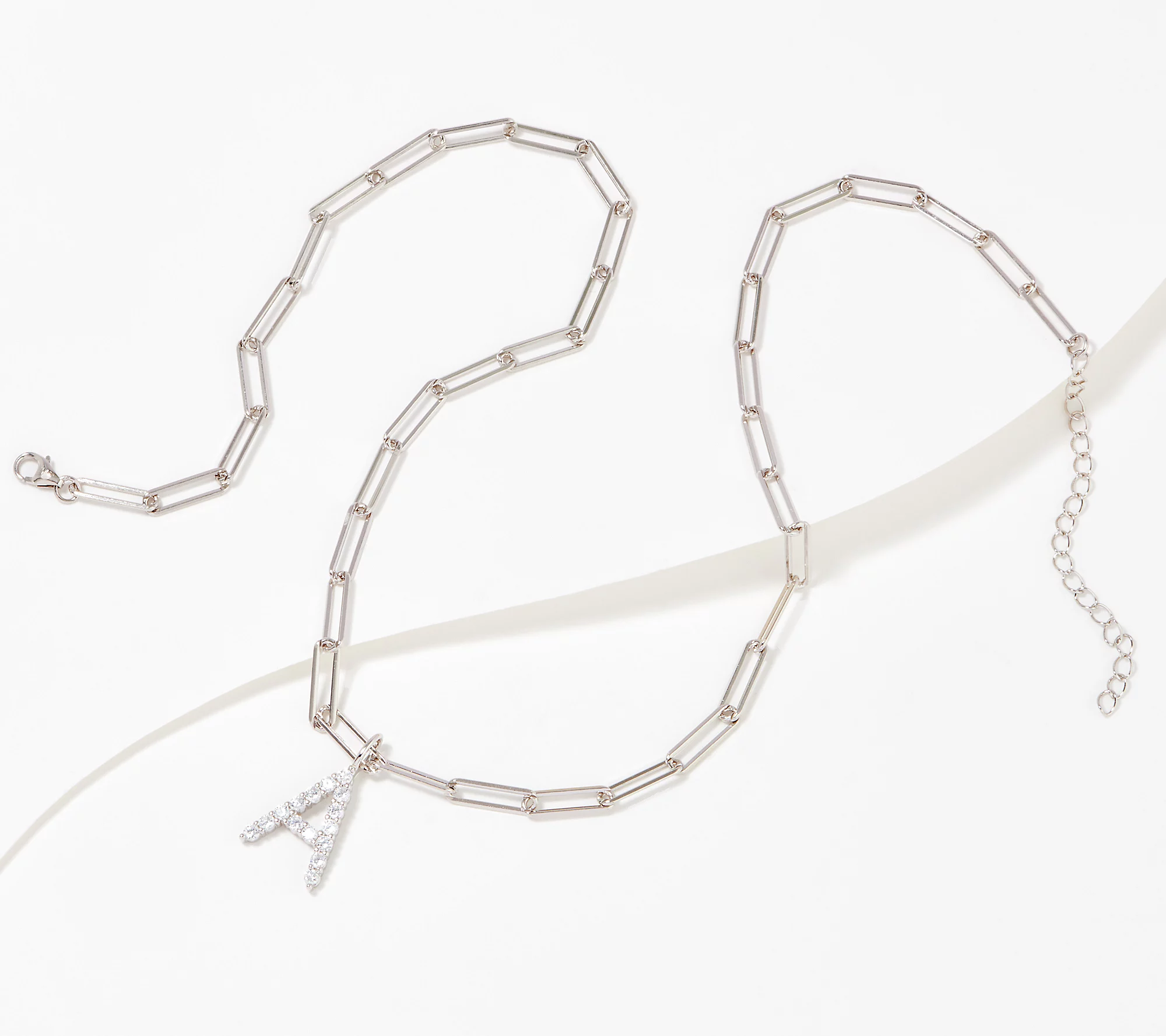 Diamonique Paperclip Link Initial Necklace Sterling Silver, A initial
