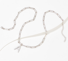 Diamonique Paperclip Link Initial Necklace Sterling Silver, A initial
