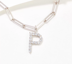 Diamonique Paperclip Link Initial "P" Necklace Sterling Silver